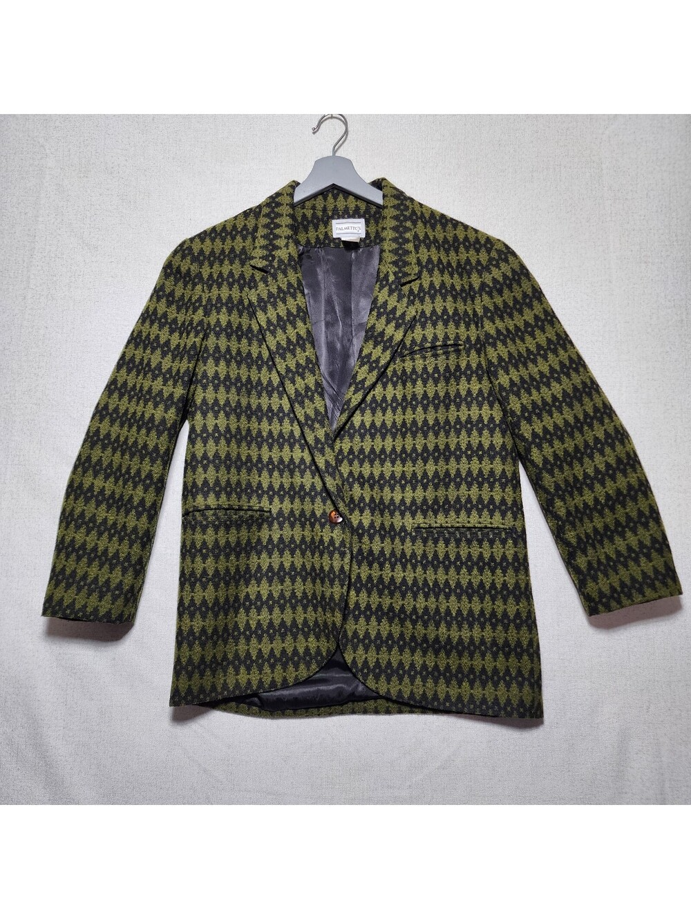VTG Dark Academia Corporate Cottagecore Black Olive Diamond Wool Blend Blazer
